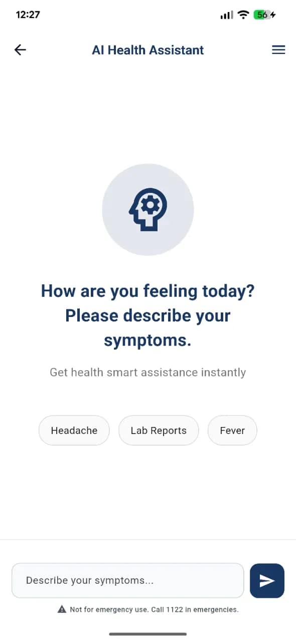 HospitALL AI start screen asking how you feel today