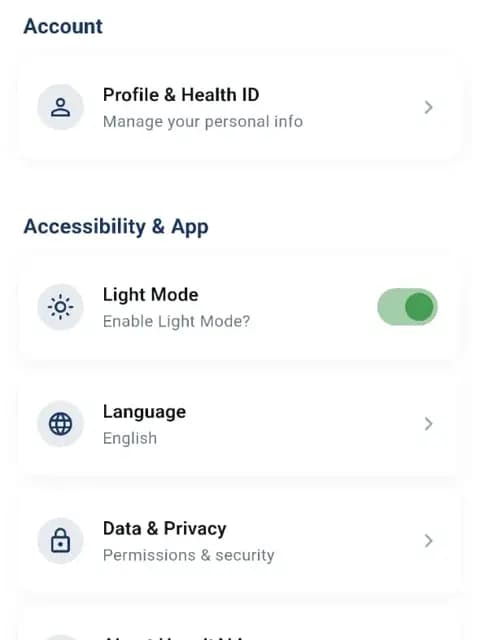 Profile and settings screen in the HospitALL app