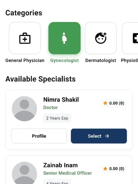 Partner specialists listed in the HospitALL app