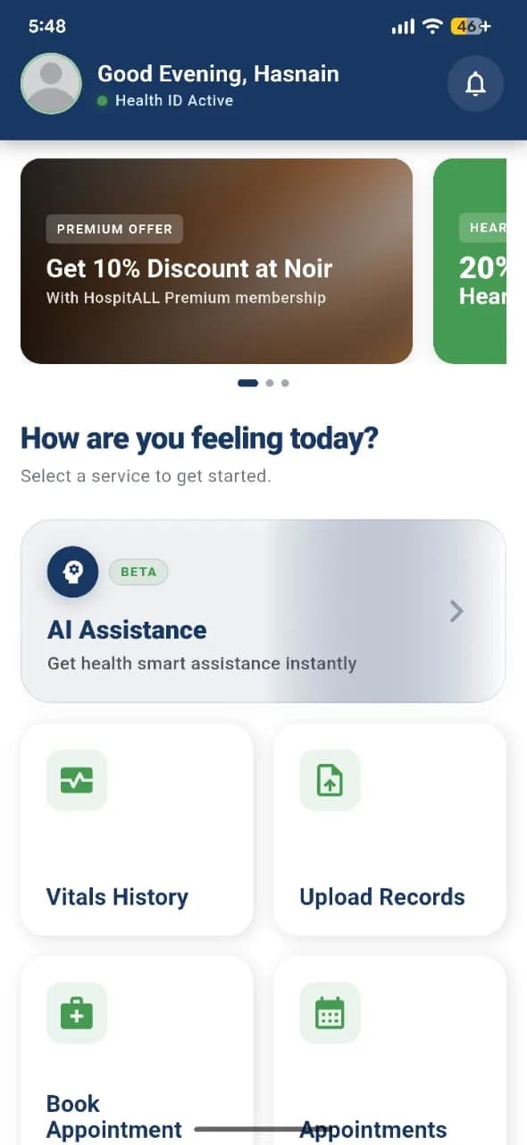 The HospitALL app home screen