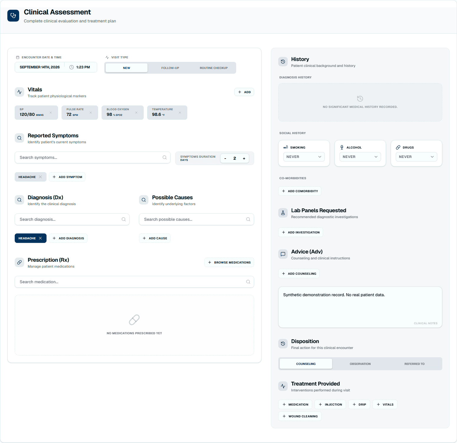 CIMS clinical assessment with synthetic demonstration data