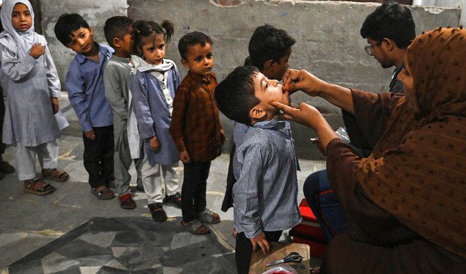 Children lined up for vaccination